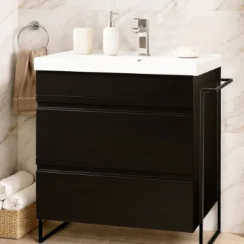 Set Baza front MDF si Lavoar seria 786, cadru metalic, cu sertare, montata, 70 cm, negru imagine