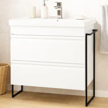 Set Baza front MDF si Lavoar seria 786, cadru metalic, cu sertare, montata, 80 cm, alb imagine