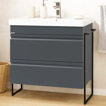 Set Baza front MDF si Lavoar seria 786, cadru metalic, cu sertare, montata, 80 cm, antracit imagine