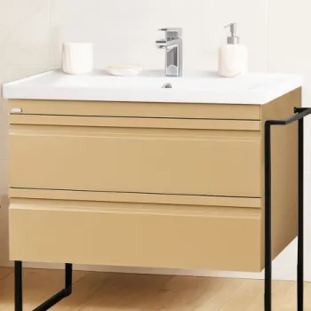 Set Baza front MDF si Lavoar seria 786, cadru metalic, cu sertare, montata, 80 cm, cappuccino imagine