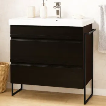 Set Baza front MDF si Lavoar seria 786, cadru metalic, cu sertare, montata, 80 cm, negru imagine