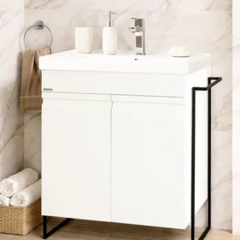 Set Baza front MDF si Lavoar seria 786, cadru metalic, montata, 60 cm, alb imagine