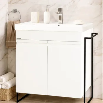 Set Baza front MDF si Lavoar seria 786, cadru metalic, montata, 65 cm, alb imagine