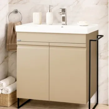 Set Baza front MDF si Lavoar seria 786, cadru metalic, montata, 65 cm, cappuccino imagine