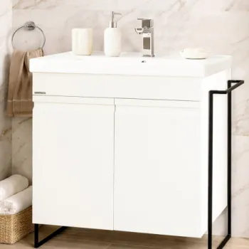 Set Baza front MDF si Lavoar seria 786, cadru metalic, montata, 70 cm, alb imagine