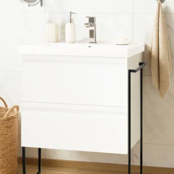 Set Baza front MDF si Lavoar seria 786, cadru metalic, sertare, 60 cm, alb imagine