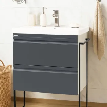 Set Baza front MDF si Lavoar seria 786, cadru metalic, sertare, 60 cm, antracit imagine