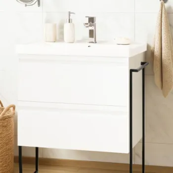 Set Baza front MDF si Lavoar seria 786, cadru metalic, sertare, montata, 65 cm, alb imagine