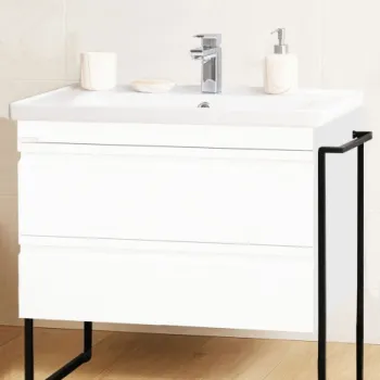 Set Baza front MDF si Lavoar seria 786, cadru metalic, sertare, montata, 80 cm, alb imagine