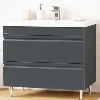 Set Baza front MDF si Lavoar seria 786, cu sertare, montat, 100 cm, antracit imagine