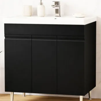 Set Baza front MDF si Lavoar seria 786, montata, 80 cm, negru imagine