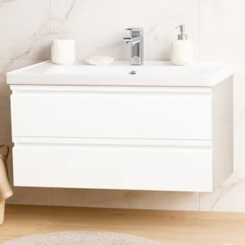 Set Baza front MDF si Lavoar seria 786, suspendata cu sertare, 100 cm, alb imagine