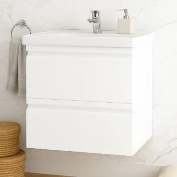 Set Baza front MDF si Lavoar seria 786, suspendata cu sertare, 60 cm, alb imagine