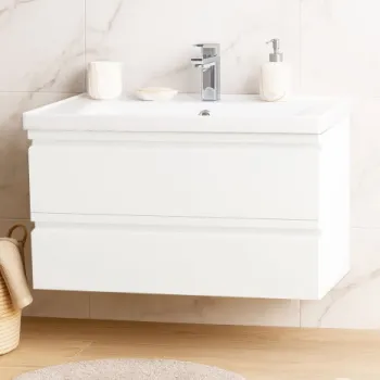 Set Baza front MDF si Lavoar seria 786, suspendata, cu sertare, 90 cm, alb imagine