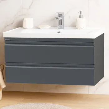 Set Baza front MDF si Lavoar seria 786, suspendata, cu sertare, montat, 100 cm, antracit imagine