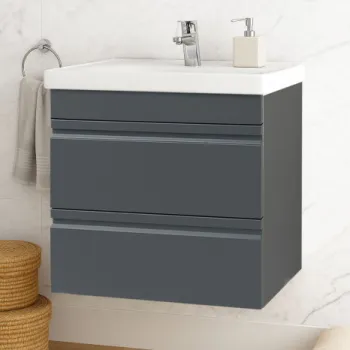 Set Baza front MDF si Lavoar seria 786, suspendata, cu sertare, montat, 60 cm, antracit imagine