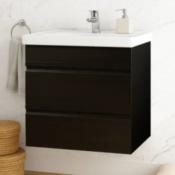 Set Baza front MDF si Lavoar seria 786, suspendata, cu sertare, montat, 60 cm, negru imagine