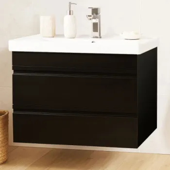 Set Baza front MDF si Lavoar seria 786, suspendata, cu sertare, montat, 70 cm, negru imagine