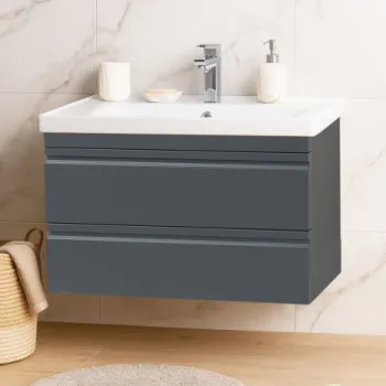 Set Baza front MDF si Lavoar seria 786, suspendata, cu sertare, montat, 80 cm, antracit imagine