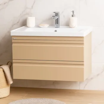 Set Baza front MDF si Lavoar seria 786, suspendata, cu sertare, montat, 80 cm, cappuccino imagine