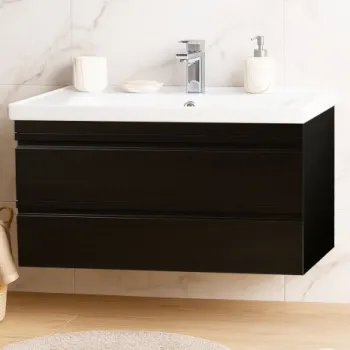 Set Baza front MDF si Lavoar seria 786, suspendata, cu sertare, montata, 100 cm, negru imagine