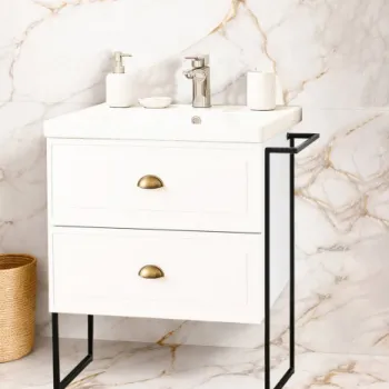 Set Baza front MDF si Lavoar seria 796, cu sertare, cadru metalic, montat, 60 cm, alb rustic imagine
