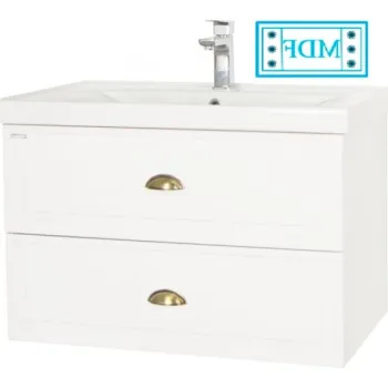 Set Baza front MDF  si Lavoar seria 796, suspendata cu sertare, 80 cm, alb rustic imagine