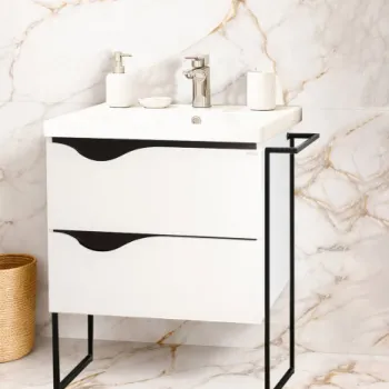 Set Baza front MDF si Lavoar seria 797, cu sertare, cadru metalic, montat, 60 cm, alb imagine