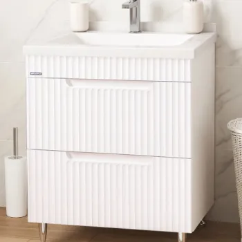 Set Baza front MDF si Lavoar seria 833, cu sertare, 60 cm, alb rustic imagine