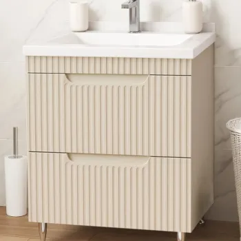 Set Baza front MDF si Lavoar seria 833, cu sertare, montat, 60 cm, crem imagine