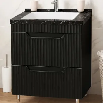 Set Baza front MDF si Lavoar seria 833, cu sertare, montat, 60 cm, negru imagine