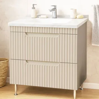 Set Baza front MDF si Lavoar seria 833, cu sertare, montat, 80 cm, crem imagine