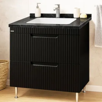 Set Baza front MDF si Lavoar seria 833, cu sertare, montat, 80 cm, negru imagine