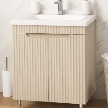 Set Baza front MDF si Lavoar seria 833, montat, 60 cm, crem imagine
