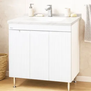 Set Baza front MDF si Lavoar seria 833, montat, 80 cm, alb rustic imagine