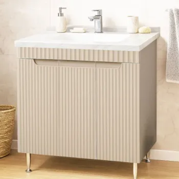 Set Baza front MDF si Lavoar seria 833, montat, 80 cm, crem imagine