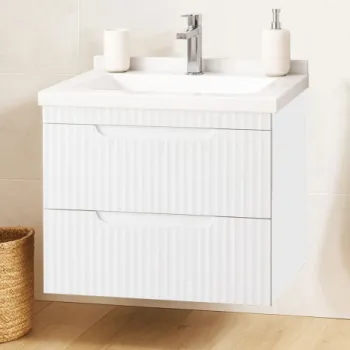 Set Baza front MDF si Lavoar seria 833, suspendata, cu sertare, 60 cm, alb rustic imagine