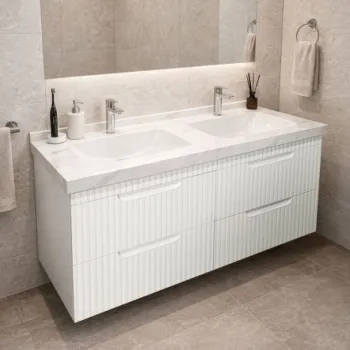 Set Baza front MDF si Lavoar seria 833, suspendata, cu sertare, montat, 120 cm, alb rustic imagine