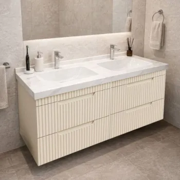 Set Baza front MDF si Lavoar seria 833, suspendata, cu sertare, montat, 120 cm, crem imagine