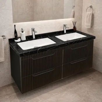 Set Baza front MDF si Lavoar seria 833, suspendata, cu sertare, montat, 120 cm, negru imagine