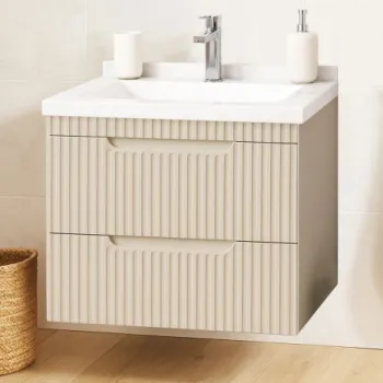 Set Baza front MDF si Lavoar seria 833, suspendata, cu sertare, montat, 60 cm, crem imagine