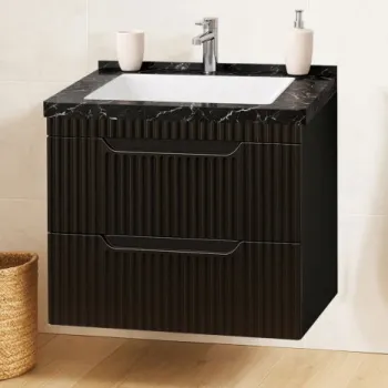 Set Baza front MDF si Lavoar seria 833, suspendata, cu sertare, montat, 60 cm, negru imagine