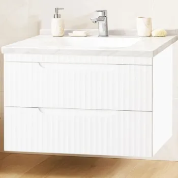 Set Baza front MDF si Lavoar seria 833, suspendata, cu sertare, montat, 80 cm, alb rustic imagine