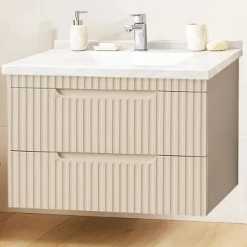 Set Baza front MDF si Lavoar seria 833, suspendata, cu sertare, montat, 80 cm, crem imagine