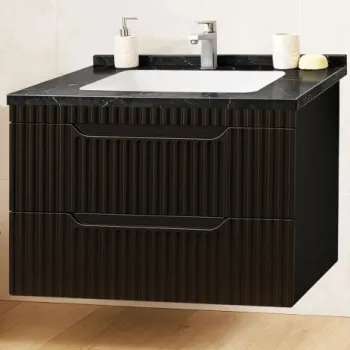 Set Baza front MDF si Lavoar seria 833, suspendata, cu sertare, montat, 80 cm, negru imagine