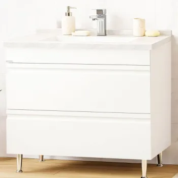 Set Baza front MDF si Lavoar seria 886, cu sertare, montat, 100 cm, alb imagine