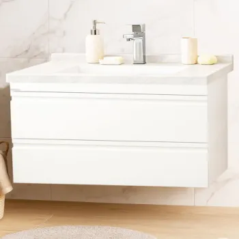 Set Baza front MDF si Lavoar seria 886, suspendata, cu sertare, montat, 100 cm, alb imagine