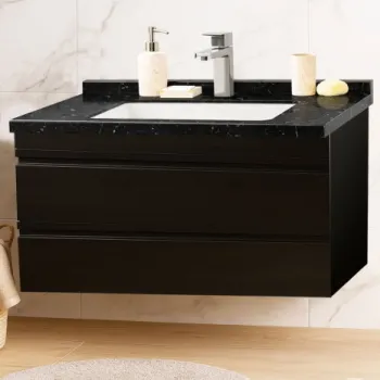 Set Baza front MDF si Lavoar seria 886, suspendata, cu sertare, montat, 100 cm, negru imagine