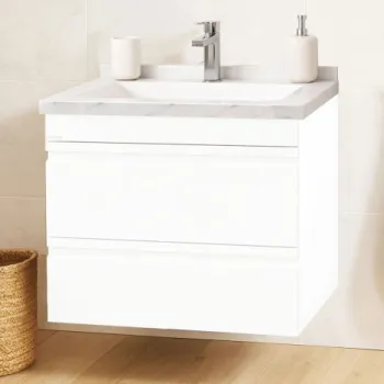 Set Baza front MDF si Lavoar seria 886, suspendata, cu sertare, montat, 60 cm, alb imagine