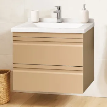 Set Baza front MDF si Lavoar seria 886, suspendata, cu sertare, montat, 60 cm, cappuccino imagine